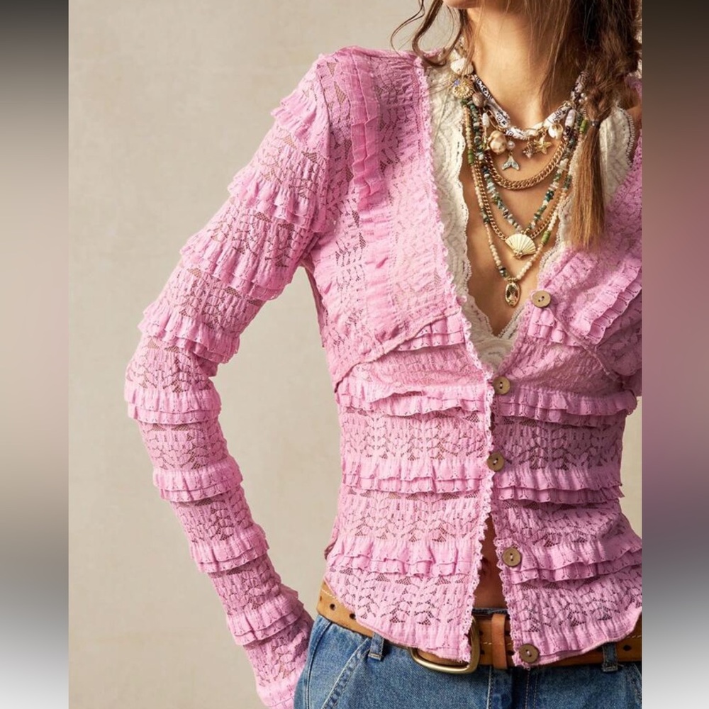 Pink Ruffled Button-Up Top - Picture 2 of 7